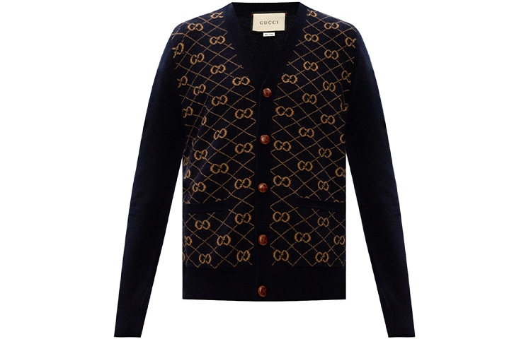 Gucci GG Jacquard V-Neck Wool Sweater Deep Blue 630396-XKBFB-4795