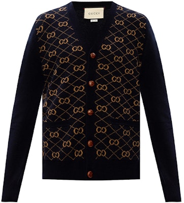 Gucci GG 提花羊毛V領毛衣 深藍色 630396-XKBFB-4795 Buy Gucci GG 提花羊毛V領毛衣 深藍色 630396-XKBFB-4795