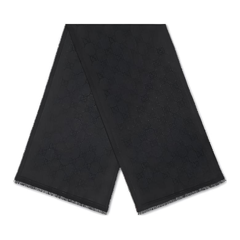 GUCCI GG Jacquard Wool Knit Scarf  Black 7953104G2001000