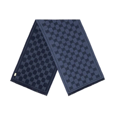 GUCCI GG Jacquard Wool Scarf Blue 625898-4G059-4068