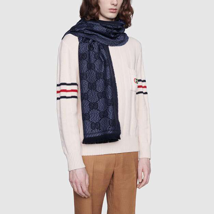 GUCCI GG Jacquard Wool Scarf Blue 625898-4G059-4068 圖 4