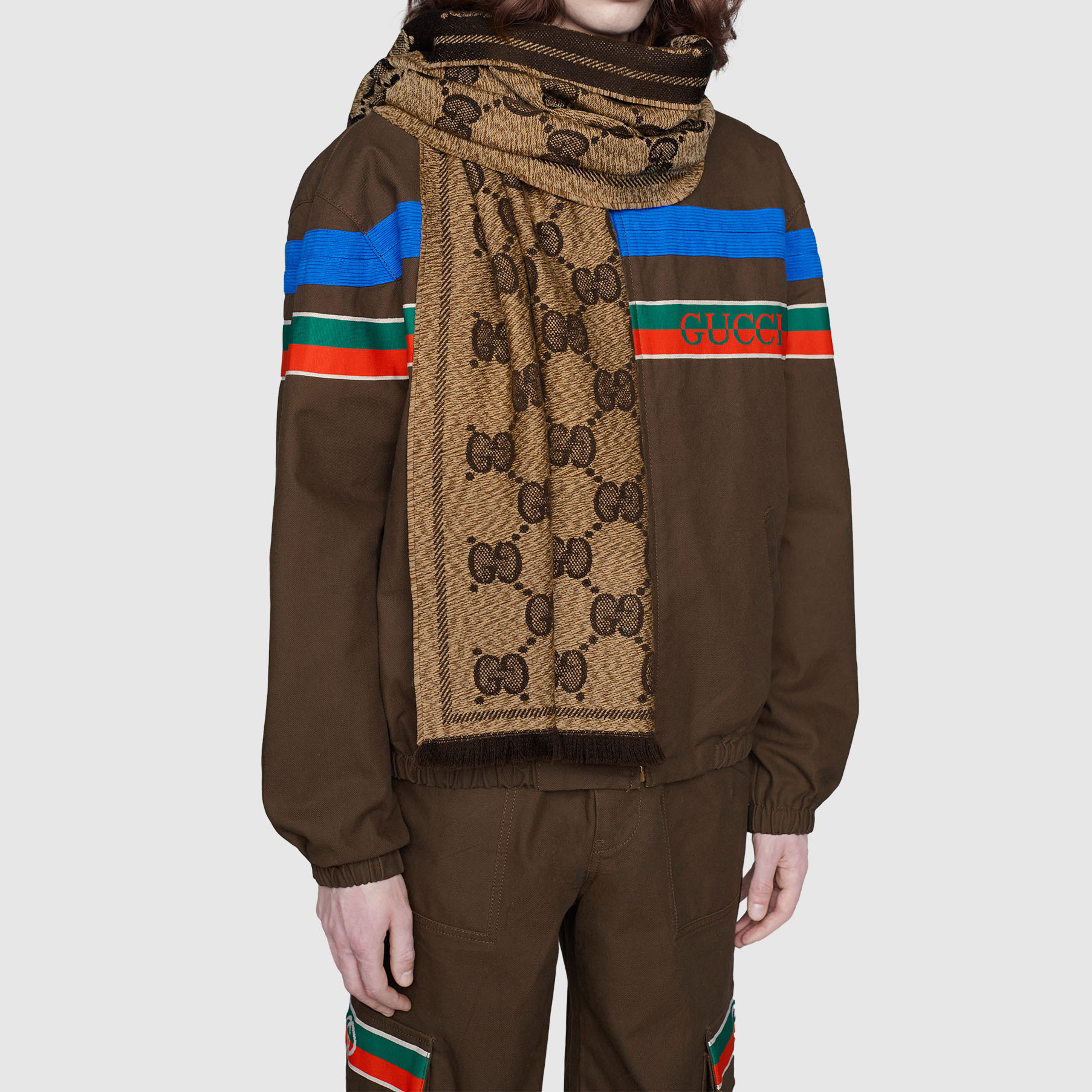 GUCCI GG Jacquard Wool Scarf for Men in Brown 6258984G059-9764 圖 4