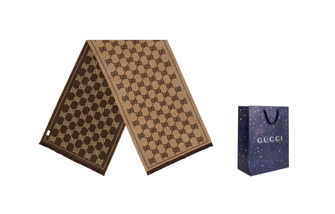 GUCCI GG Jacquard Wool Scarf for Men in Brown 6258984G059-9764 圖 7