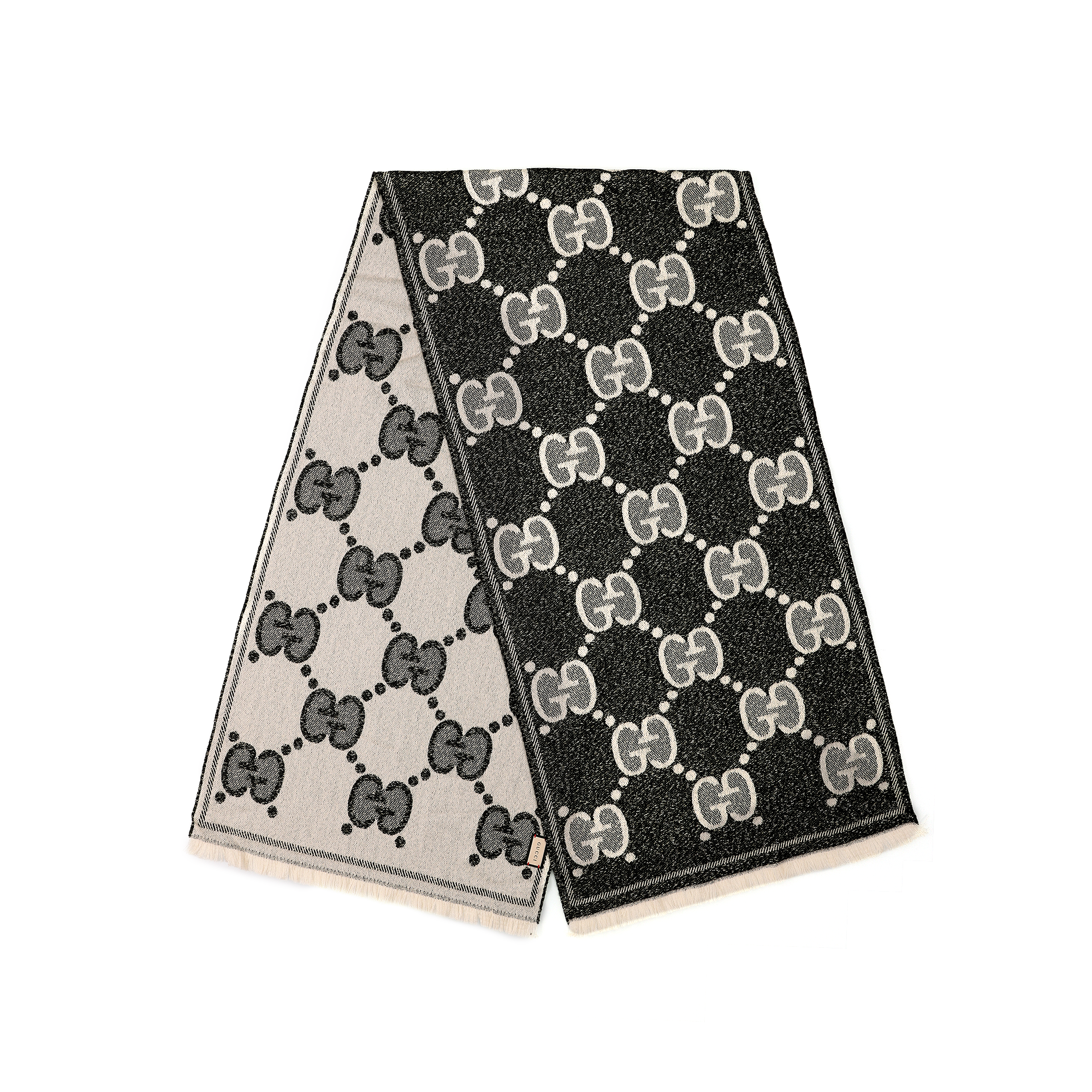 GUCCI GG Jacquard Wool Scarf Unisex Couple Black 598993-3GC15-1078