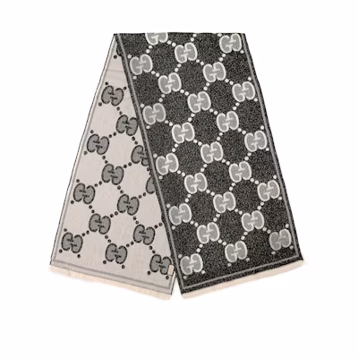 GUCCI GG Jacquard Wool Scarf Unisex Couple Black 598993-3GC15-1078