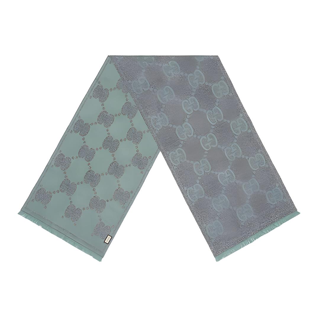 GUCCI GG Jacquard Wool Scarf Unisex Couple Style Grey Green 598993-3GC15-3962