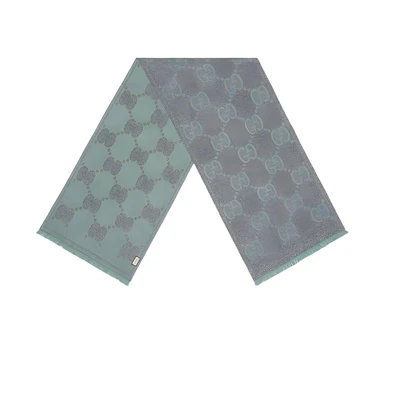 GUCCI GG Jacquard Wool Scarf Unisex Couple Style Grey Green 598993-3GC15-3962