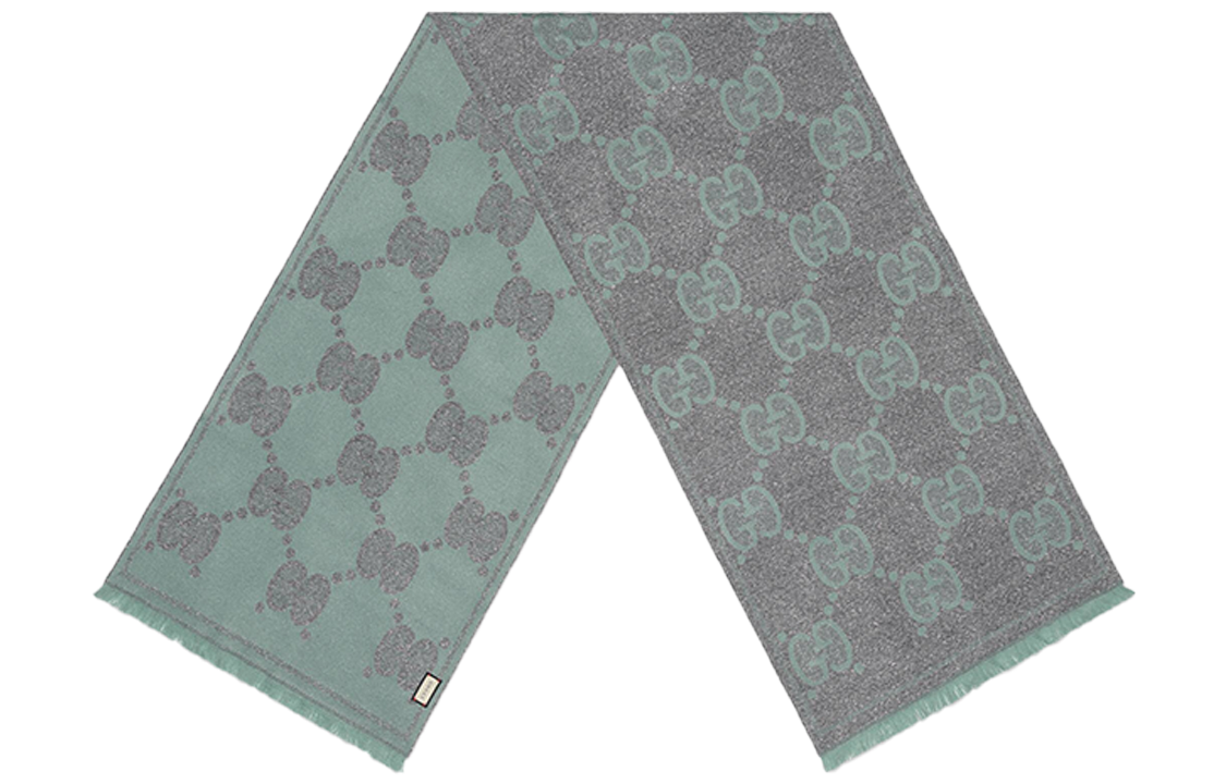 GUCCI GG Jacquard Wool Scarf Unisex Couple Style Grey Green 598993-3GC15-3962 圖 2