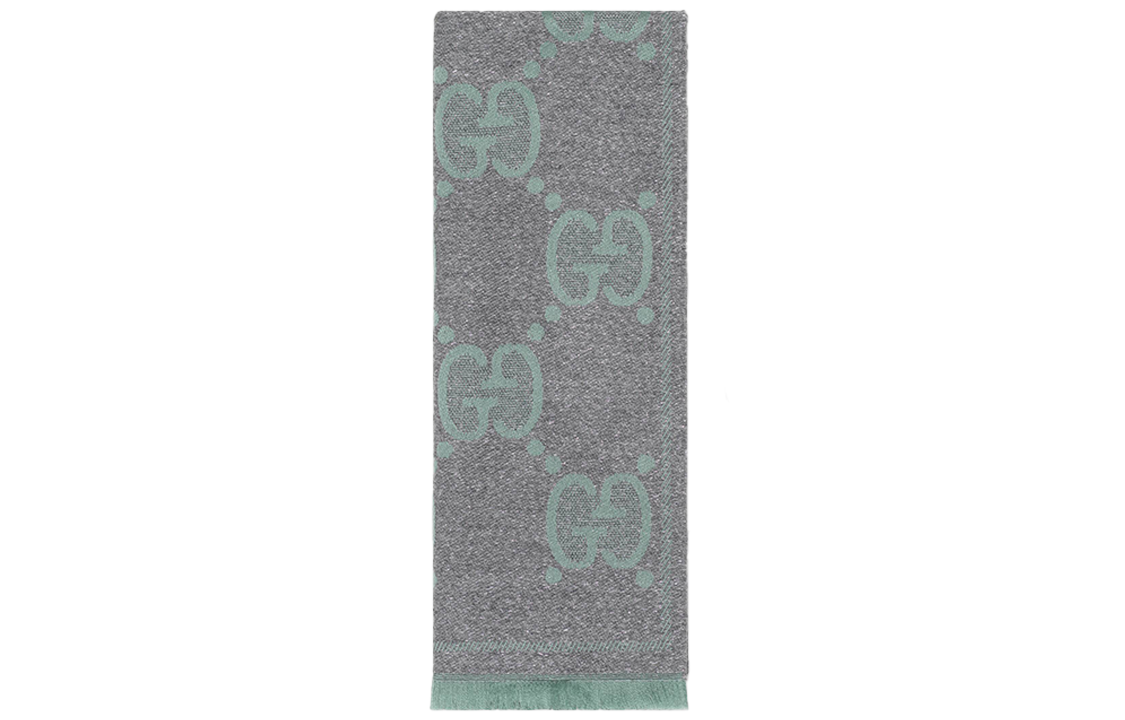 GUCCI GG Jacquard Wool Scarf Unisex Couple Style Grey Green 598993-3GC15-3962 圖 3