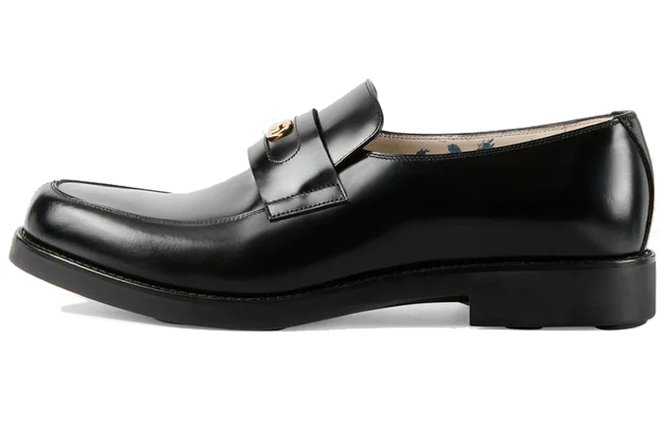 Buy 古驰 GG 黑色皮革乐福鞋 658224-10R30-1000