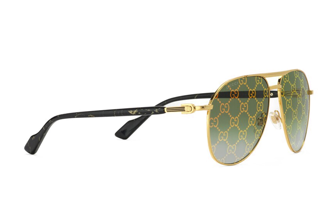 Lookbook Cermin Mata Aviator Unisex Gucci GG Logo Metal Pasangan. 706707-I3331-8037