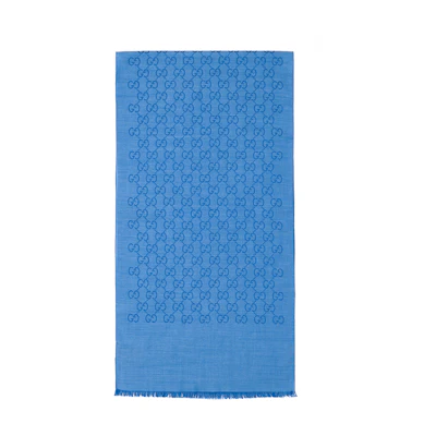 GUCCI GG Logo Reversible Tassel Scarf in Light Blue (Unisex) 165904-3G646-4769
