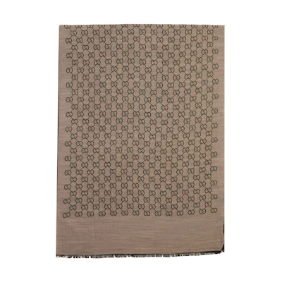 GUCCI GG Logo Tassel Scarf, Unisex Couple Edition, Deep Beige 165903-3G646-9664