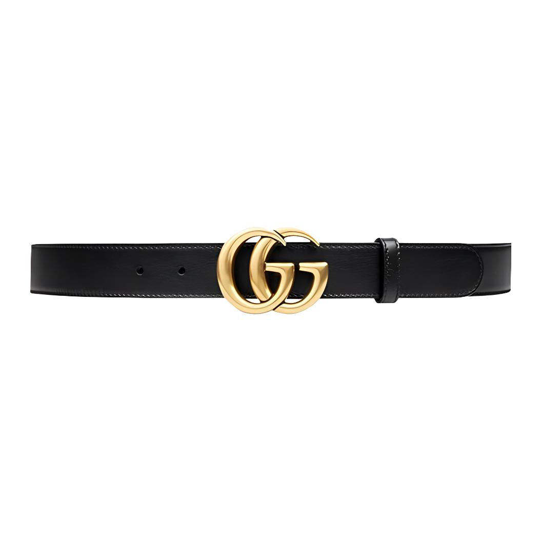 GUCCI GG Marmont  Leather Belt Black with Double G Buckle, 3cm Wide. GU 414516 AP00T 1000 -1