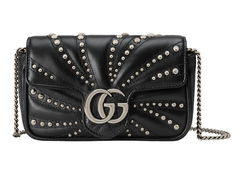 Gucci GG Marmont Bag Super Mini Quilted Spiral Studded Black