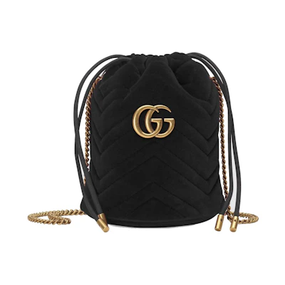 Gucci GG Marmont Bucket Bag Velvet Mini Black