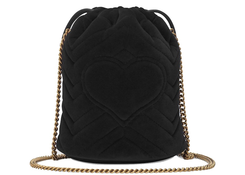 Order Gucci GG Marmont 小牛皮緞面迷你水桶包 - 黑色