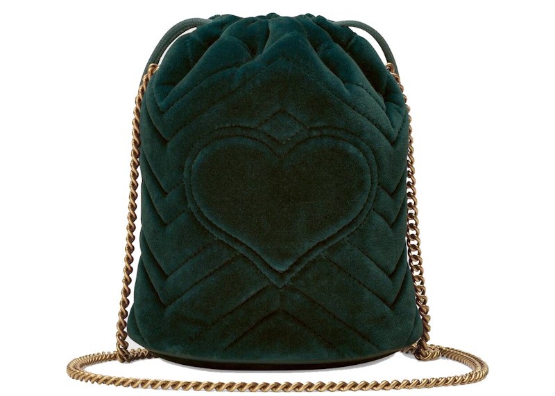 Gucci GG Marmont Bucket Bag Velvet Mini Dark Green 圖 2