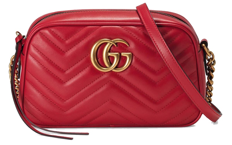 Gucci GG Marmont Camera Bag Matelasse Small Hibiscus Red