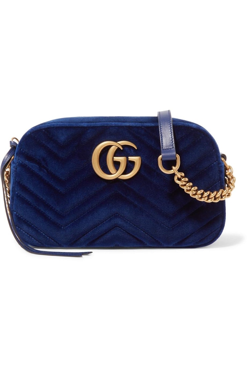 Gucci GG Marmont Crossbody Matelasse Velvet Small Cobalt Blue