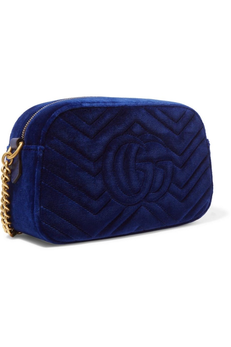 Order Gucci GG Marmont Tas Selempang Velvet Kecil Biru Tua