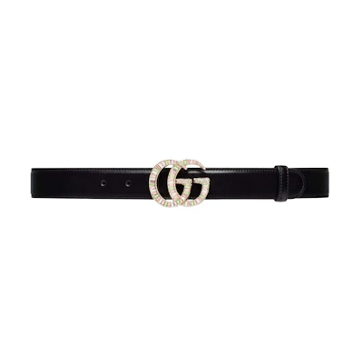 Gucci GG Marmont Crystal Buckle Belt Black