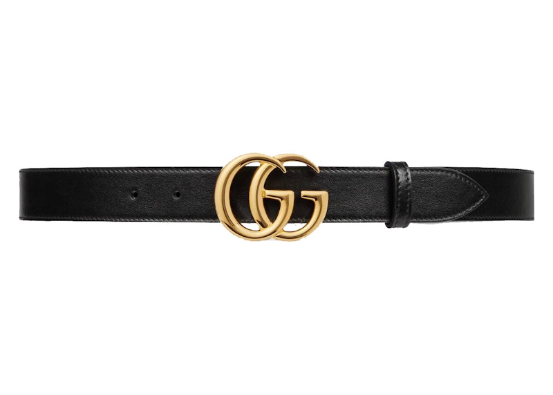 Gucci GG Marmont Leather Belt with Shiny Buckle 1 Width Black