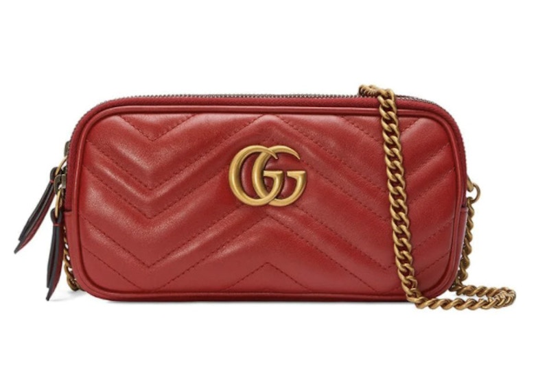 Gucci GG Marmont Matelasse Chain Bag Mini Hibiscus Red