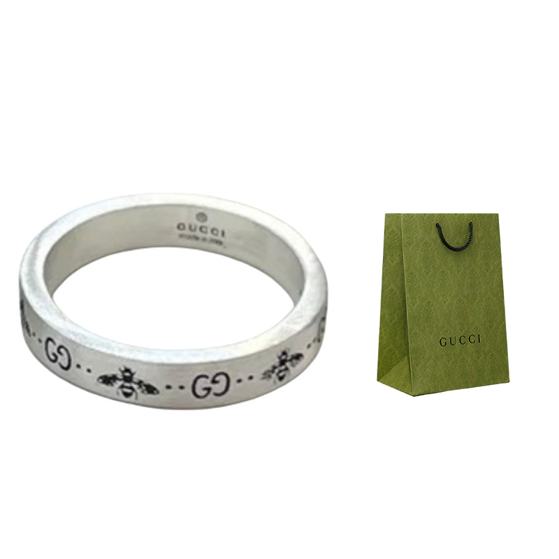 Shop GUCCI GG Marmont Cincin Perak 925 Lebah Ukir Unisex Pasangan Perak. 729898J84000728