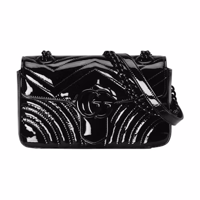 Gucci GG Marmont Patent Mini Shoulder Bag Black Patent Leather