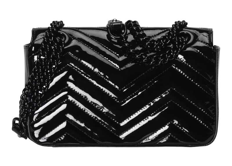 Order Gucci GG Marmont Beg Bahu Mini Kulit Hitam Berkilat