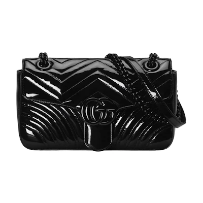 Gucci GG Marmont Patent Small Shoulder Bag Black Patent Leather