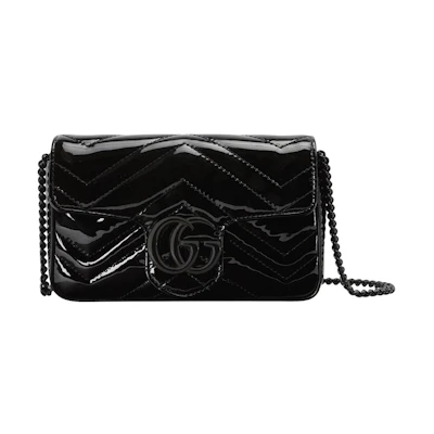 Gucci GG Marmont Patent Super Mini Bag Black Patent Leather