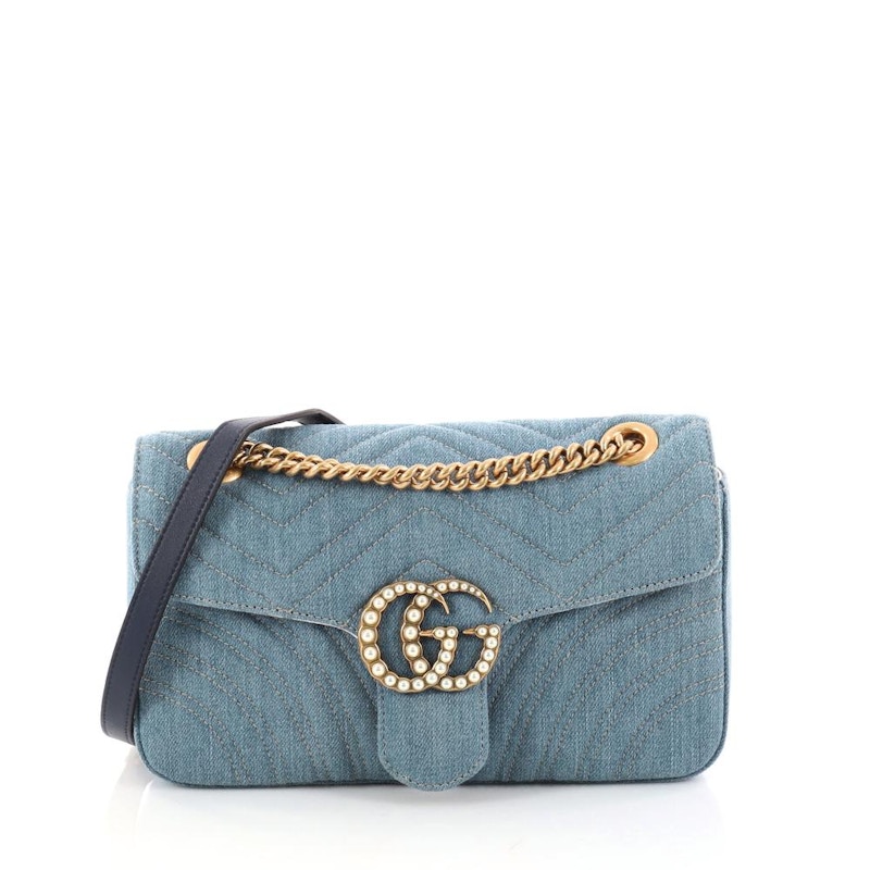 Gucci GG Marmont Shoulder Bag Matelasse Pearly Small Denim