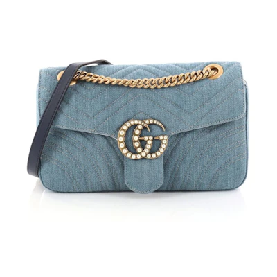 Gucci GG Marmont Shoulder Bag Matelasse Pearly Small Denim