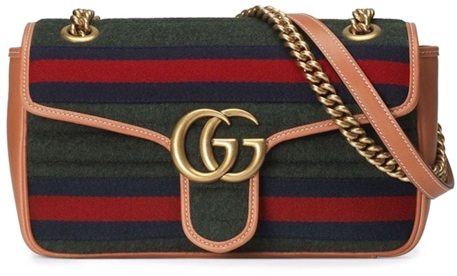 Gucci GG Marmont Shoulder Bag Mini Striped Dark Green/Brown Buy Gucci GG Marmont Shoulder Bag Mini Striped Dark Green/Brown