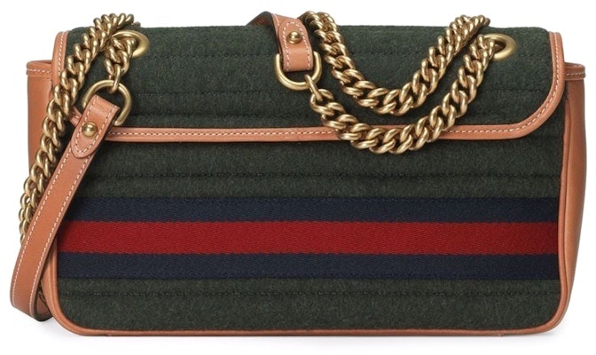Gucci GG Marmont Shoulder Bag Mini Striped Dark Green/Brown Order Gucci GG Marmont Shoulder Bag Mini Striped Dark Green/Brown
