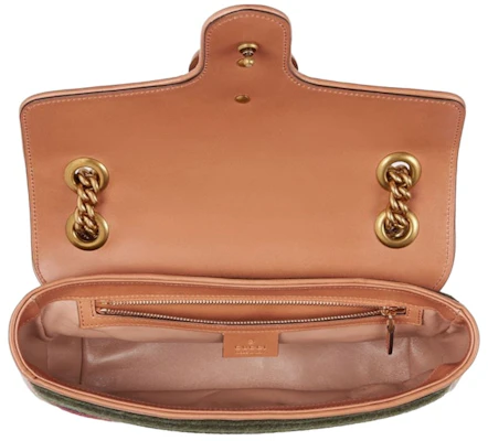 Gucci GG Marmont迷你條紋肩背包深綠/棕色 Lookbook Gucci GG Marmont迷你條紋肩背包深綠/棕色