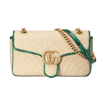 Gucci GG Marmont Shoulder Bag Raffia Small Beige/Green