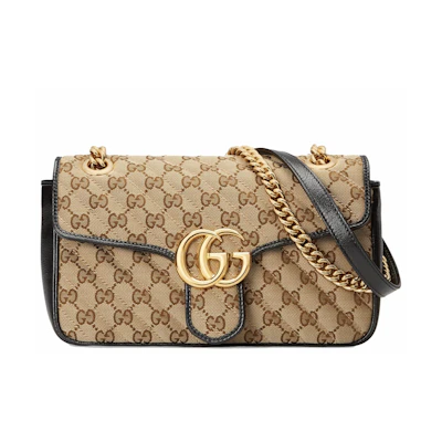 Gucci GG Marmont Small Diagonal Matelasse Bag Original GG Canvas Beige/Ebony