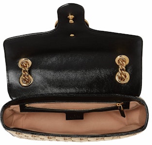 Gucci GG Marmont小號斜紋絎縫包原版GG帆布米色/深咖啡色。 Lookbook Gucci GG Marmont小號斜紋絎縫包原版GG帆布米色/深咖啡色。