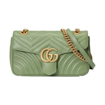 Gucci GG Marmont Small Shoulder Bag Matelasse Chevron Sage Green