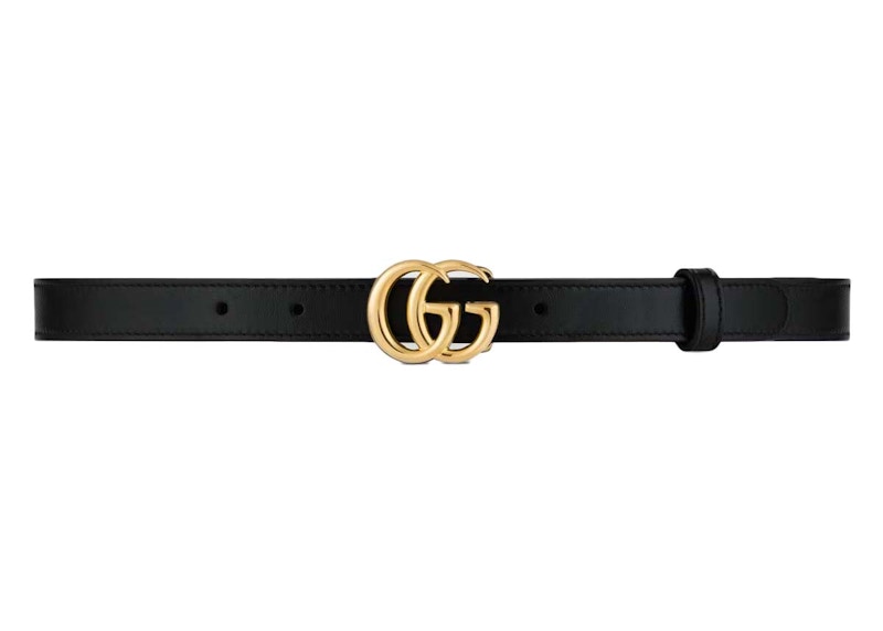 Gucci GG Marmont Thin Leather Belt with Shiny Buckle .8 Width Black