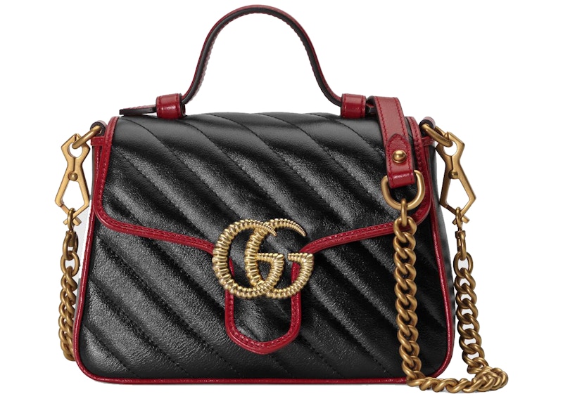 Gucci GG Marmont Top Handle Diagonal Matelasse Mini Black/Cerise