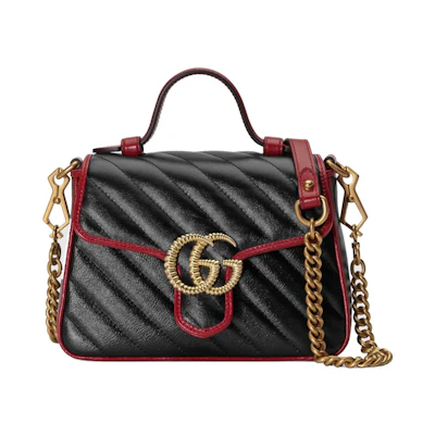 Gucci GG Marmont Top Handle Diagonal Matelasse Mini Black/Cerise