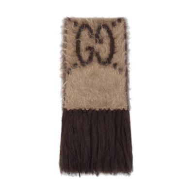 GUCCI GG Mohair-Wool Blend Fringe Scarf Unisex Beige/Brown 638680-3GF96-9764
