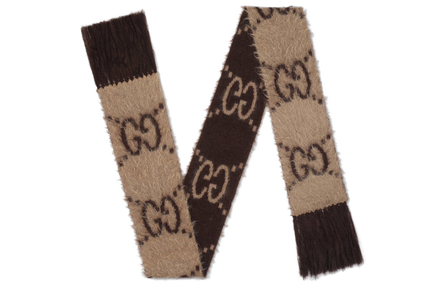 GUCCI GG Mohair-Wool Blend Fringe Scarf Unisex Beige/Brown 638680-3GF96-9764 圖 3