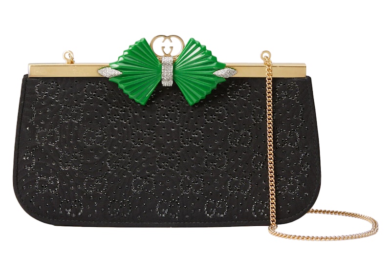 Gucci GG Moire Fabric Handbag With Bow Black