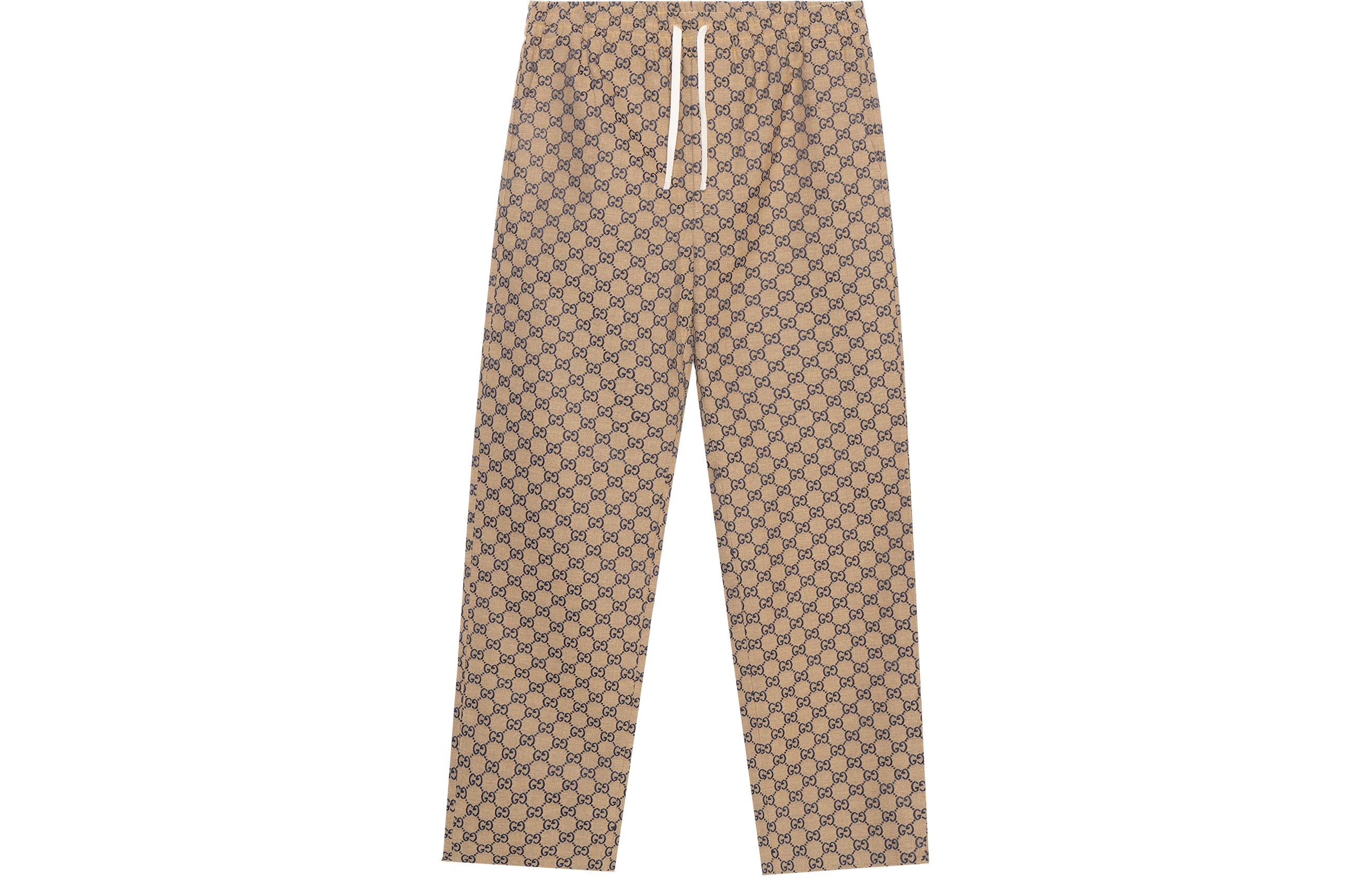 Gucci GG Monogram Beige Mid-Rise Relaxed Fit Casual Pants Men 658090-Z8AOV-9078