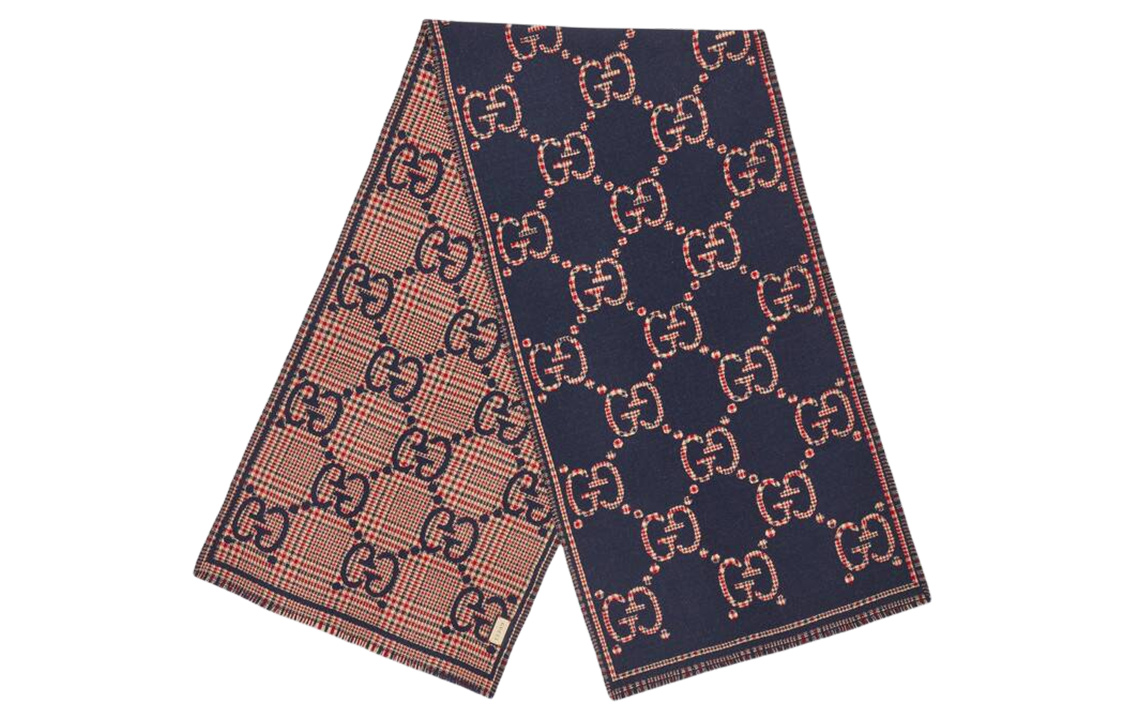GUCCI GG Monogram Classic Wool Knit Scarf Unisex Couples Blue/Red. 660025-4G386-4174 圖 2
